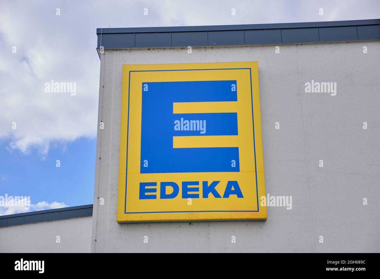 Mainz, Germany - March 29, 2019 Edeka Supermarket Signage. The Edeka ...