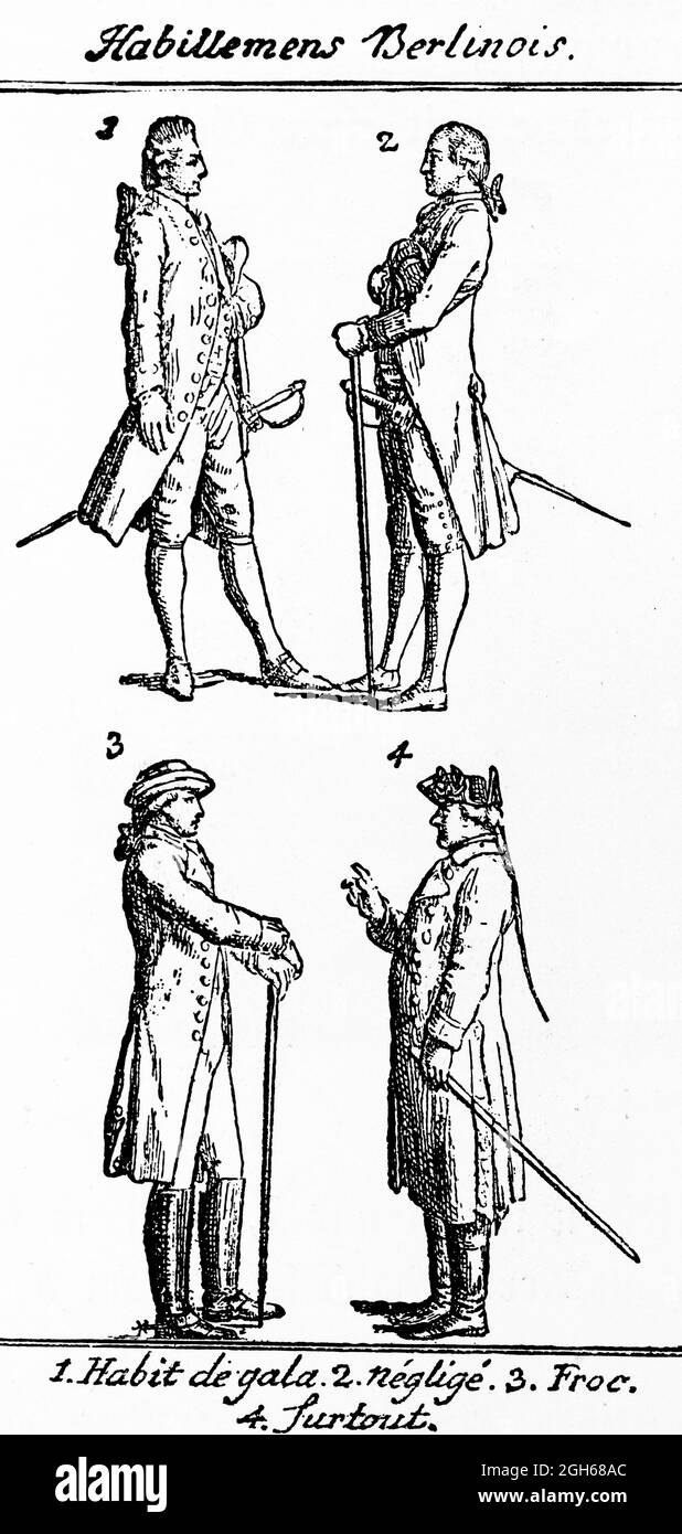 Fashionable costumes of Berlin at around 1790, historic engraving, Kiel, Schleswig-Holstein, North Germany, Stock Photo