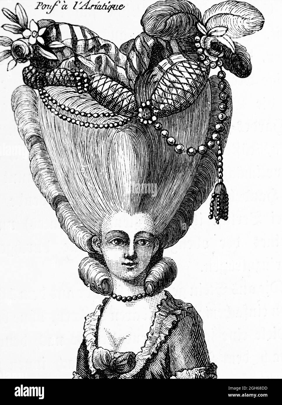 Elegant beauty with her fancy hairstyle according to the fashion of the time, historic engraving of Kiel, Schleswig-Holstein, North Germany, Stock Photo