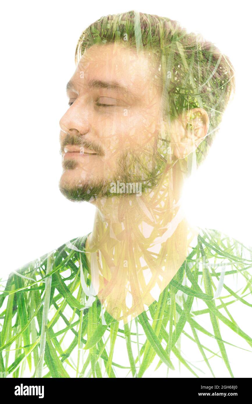 Face leaves double exposure hi-res stock photography and images - Alamy