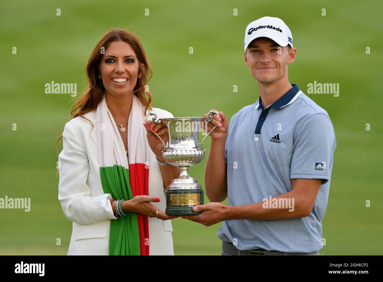 Lavinia Biagiotti with the winner Nicolai Hojgaard (DEN) of the DS Automobiles 78th Italian Golf Open at Marco Simone Golf Club on September 05, 2021 in Rome Italy Stock Photo