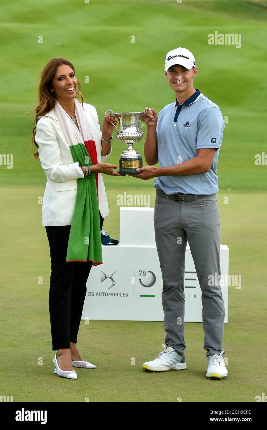 Lavinia Biagiotti with the winner Nicolai Hojgaard (DEN) of the DS Automobiles 78th Italian Golf Open at Marco Simone Golf Club on September 05, 2021 in Rome Italy Stock Photo