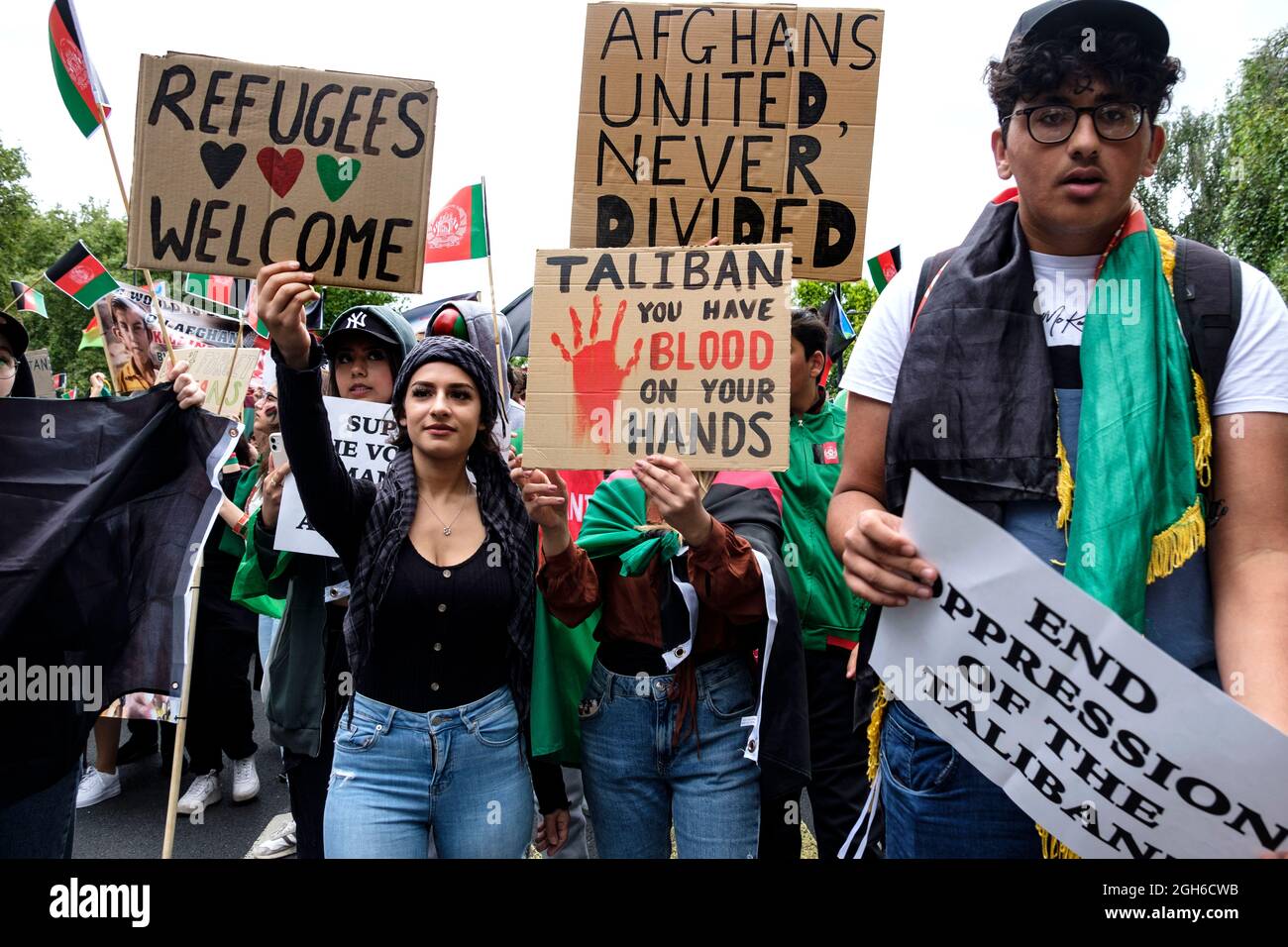 Anti-Taliban Afghans marched through London  betrayed by the US and UK withdrawal from Afghanistan. leaving the Taliban in charge.   End to the proxy war, stop to the killings and sanction Pakistan. 28.08.2021 Stock Photo