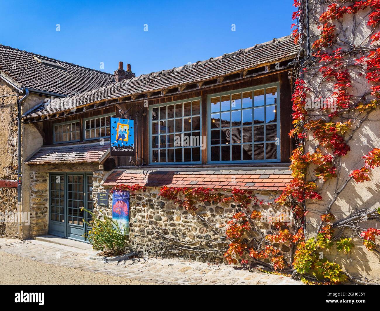 Picture framing shop in the village of Gargilesse, Indre (36), France. Stock Photo