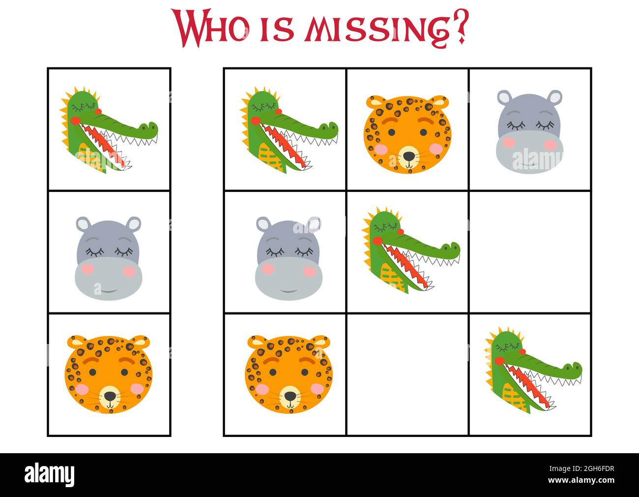 sudoku game for children with pictures kids activity sheet cute african animals muzzle stock vector image art alamy