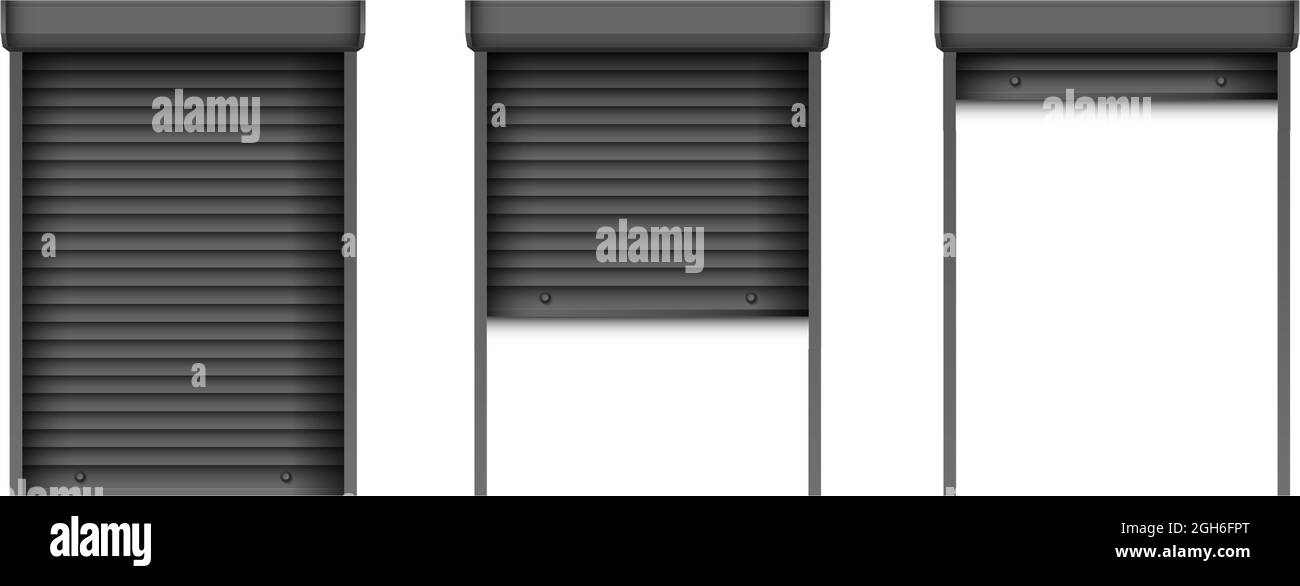 Set of black window blinds. Realistic plastic window shutters. Closed