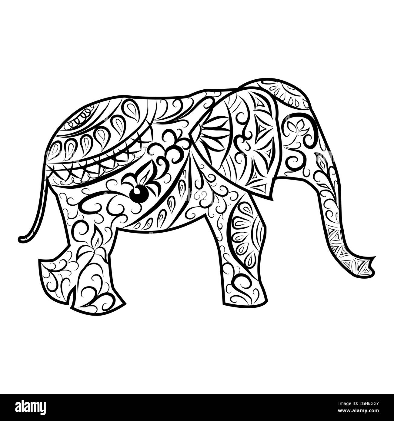 Hand drawn zentangle elephant illustration. Decorative abstract doodle
