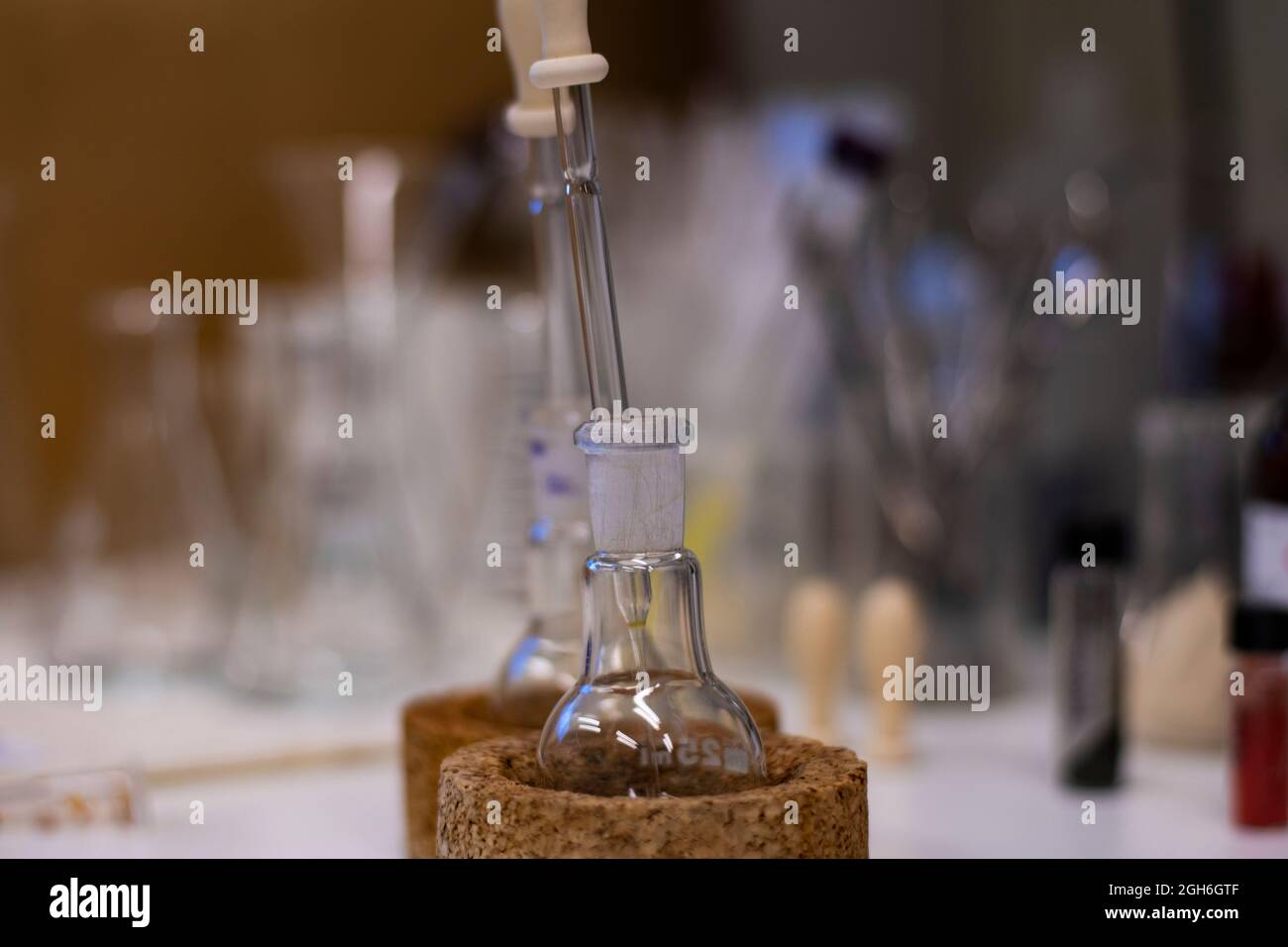 Round bottom flask with glass rubber droper for advance chemical