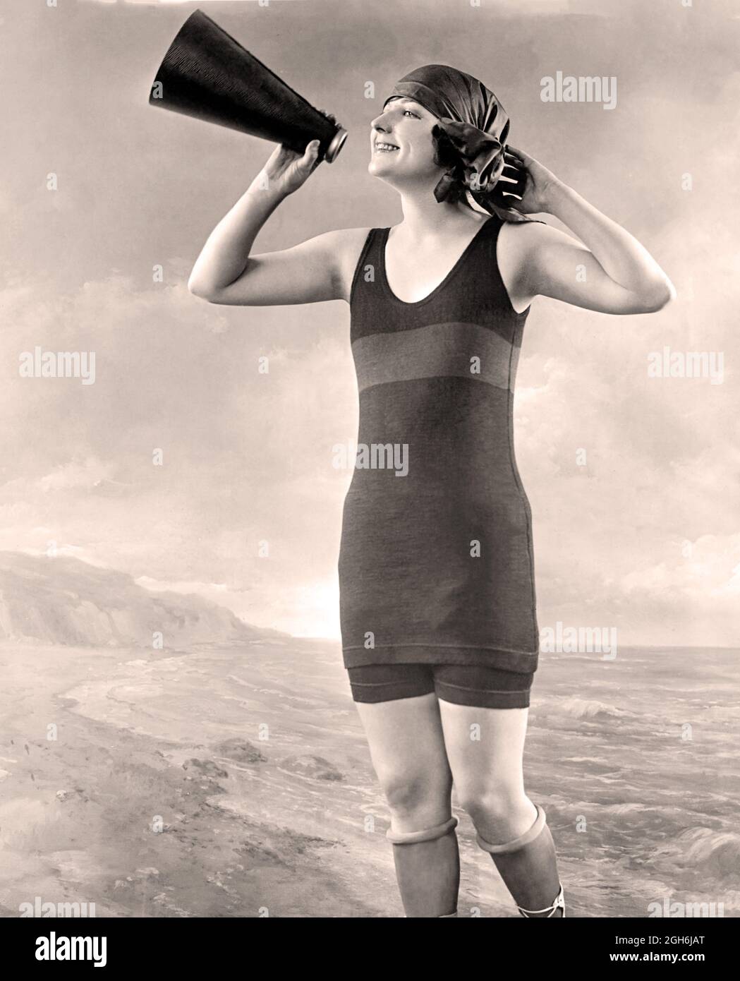 woman with megaphone 1920 Stock Photo