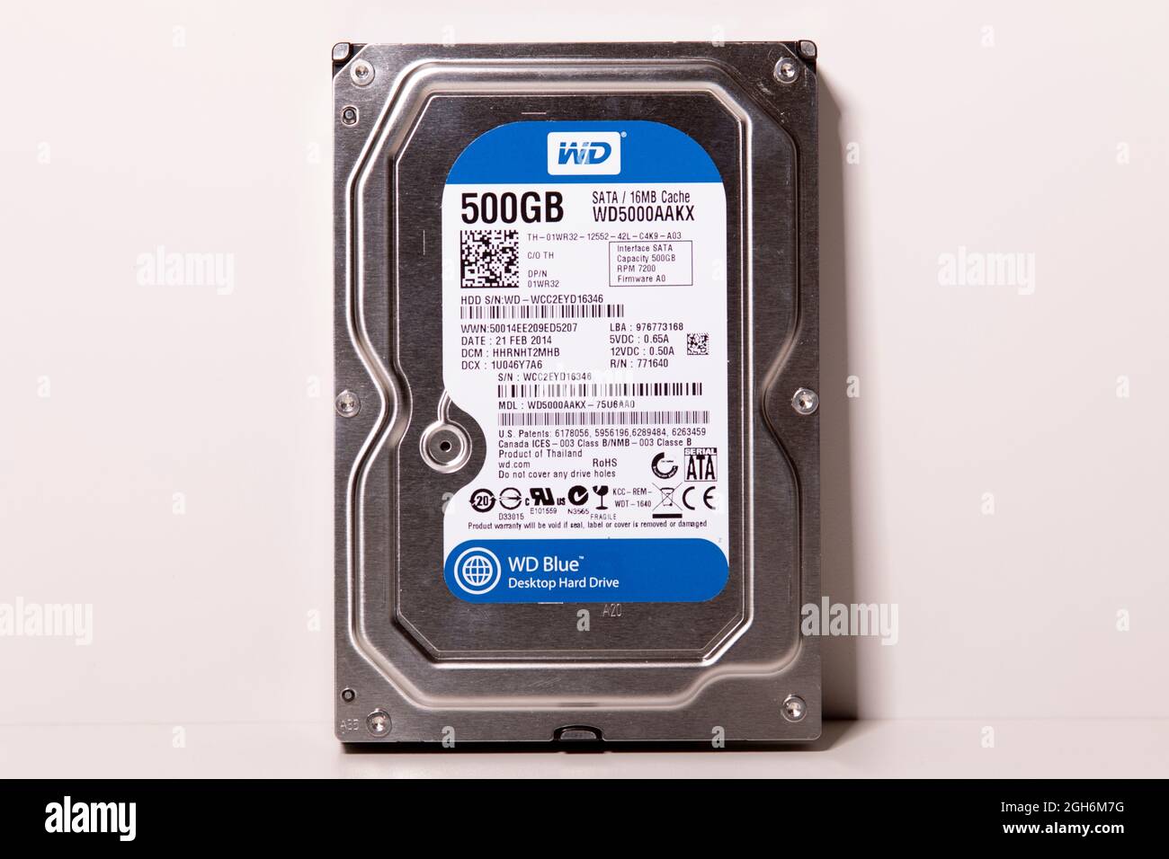 Western Digital Blue 500GB Internal Hard Drive Stock Photo