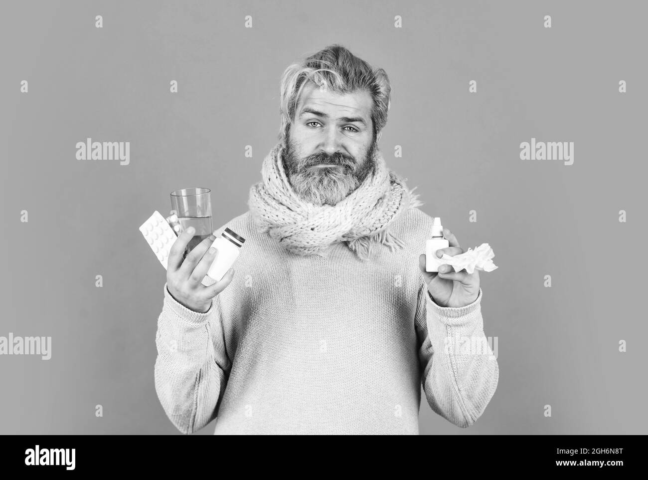 Allergy cough cold medication medicine Black and White Stock Photos