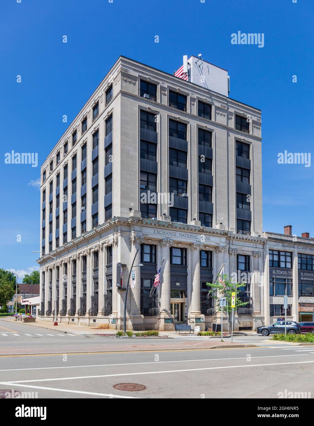 OLEAN, NY, USA-14 AUGUST 2021: Building of the defunct Exchange National Bank, now occupied by Community Bank. Stock Photo