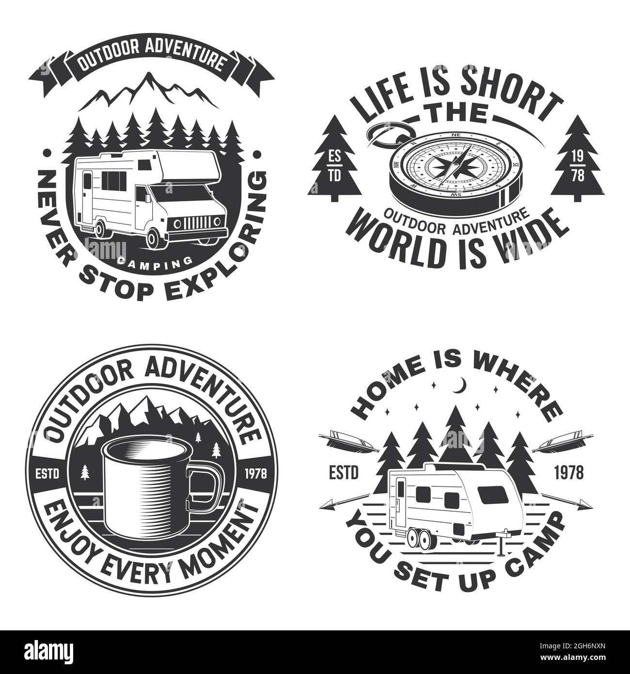 Vintage hand drawn travel badges set. Camping labels concepts. Mountain  expedition logo designs. Retro camp logotypes collection. Stock vector  outdoor Stock Vector Image & Art - Alamy