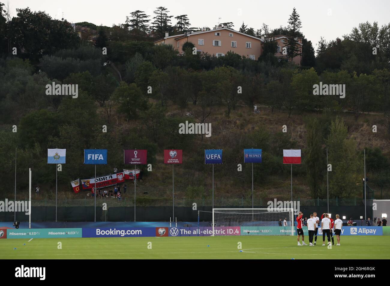 Serravalle, Italy, 5th September 2021. Poland fans without tickets to enter, look on from the surrounding hills during the FIFA World Cup qualifiers match at San Marino Stadium, Serravalle. Picture credit should read: Jonathan Moscrop / Sportimage Credit: Sportimage/Alamy Live News Stock Photo