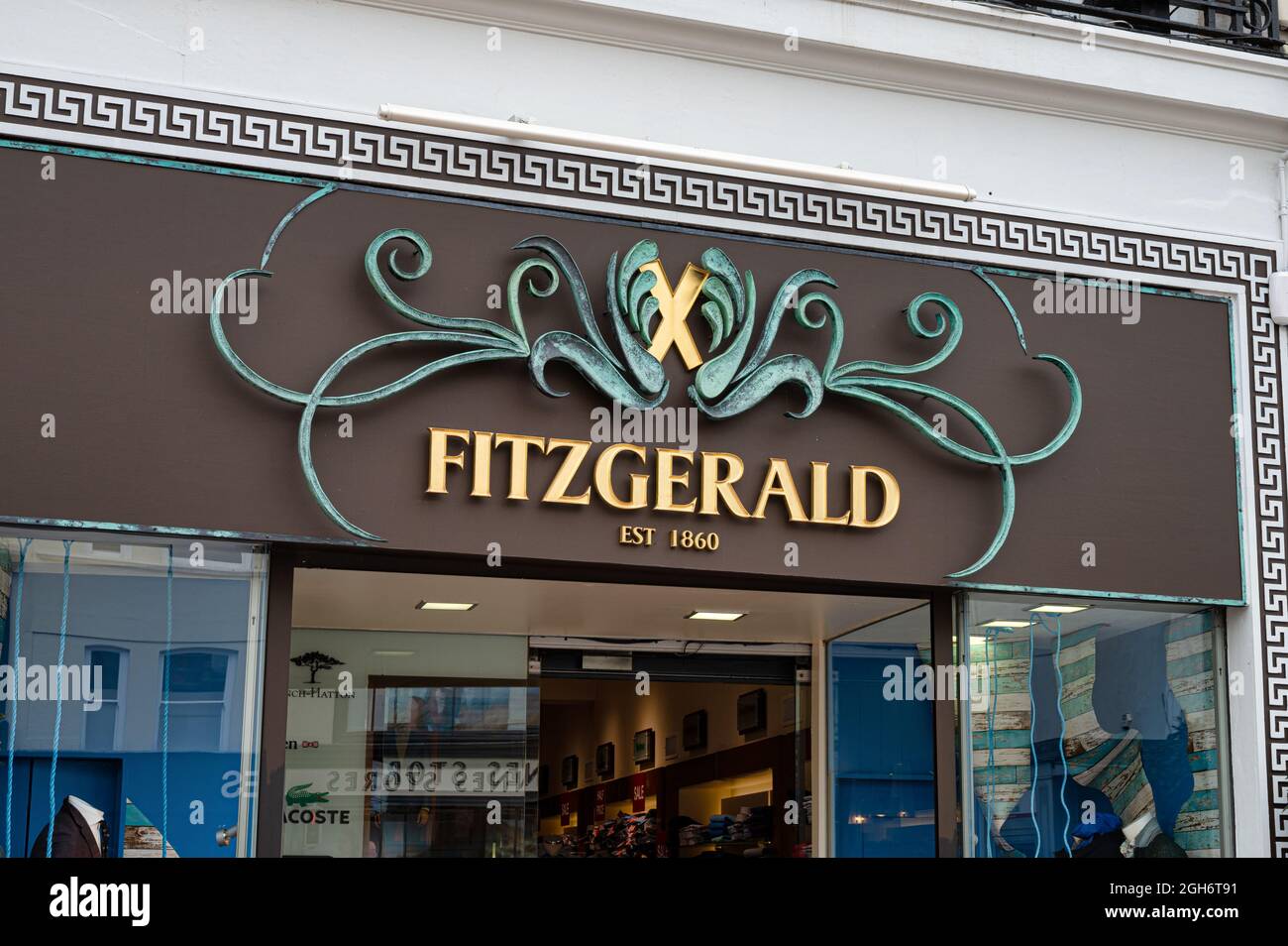 Cork, Ireland- July 14, 2021: The sign for Fitzgerald menswear store in Cork city Stock Photo