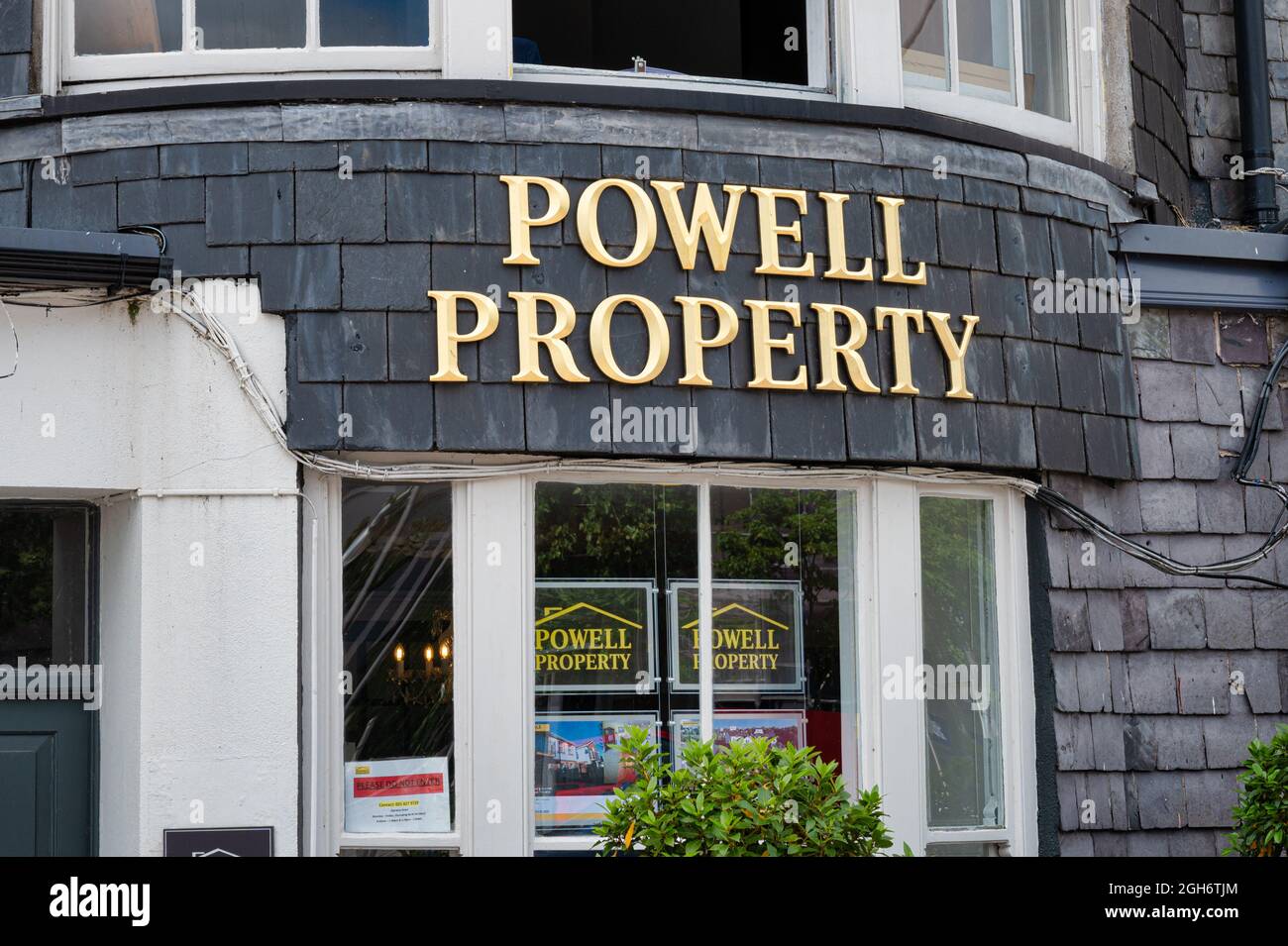 Cork, Ireland- July 14, 2021: The sign for Powell Property in Cork city Stock Photo