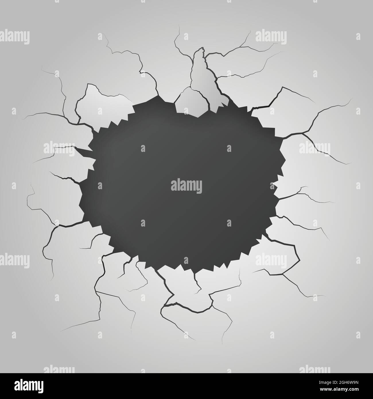 cracked hole in the white wall Stock Vector