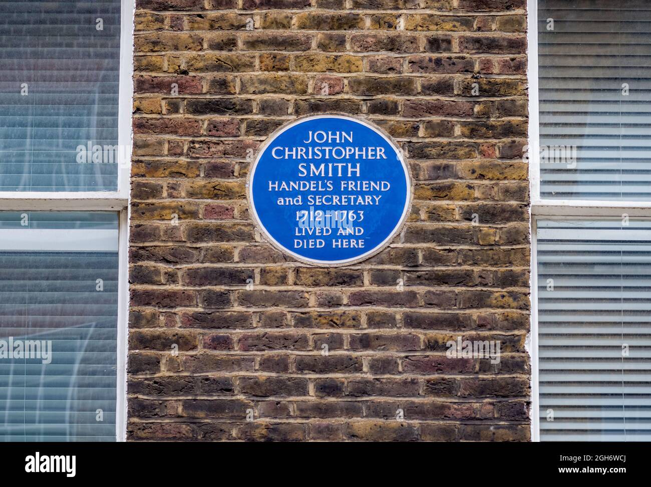 John Christopher Smith Blue Plaque 6 Carlisle Street, Soho London - John Christopher Smith Handel's friend and secretary 1712-1763 lived and died here. Stock Photo