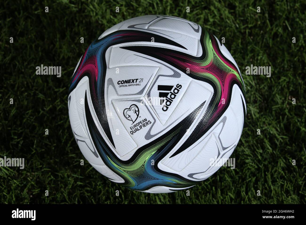 Serravalle, Italy, 5th September 2021. An official Adidas Conext European  qualifiers matchball during the FIFA World Cup qualifiers match at San  Marino Stadium, Serravalle. Picture credit should read: Jonathan Moscrop /  Sportimage