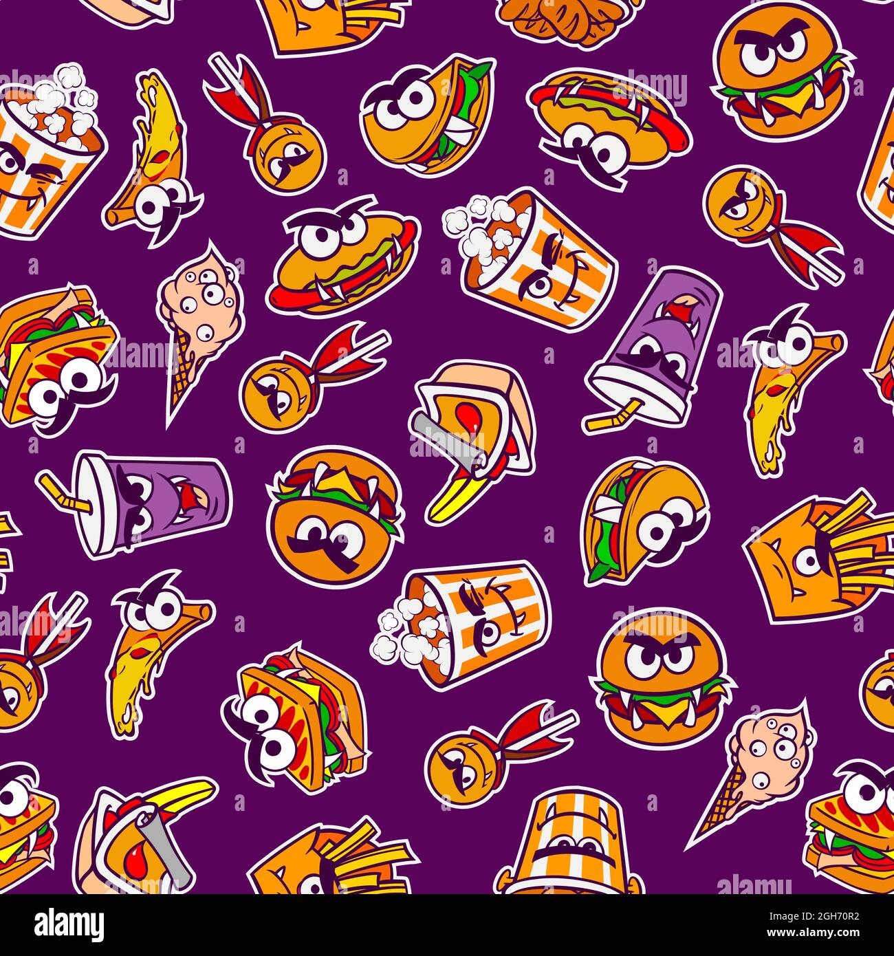 Pattern from a set of fast food for the holiday Halloween in a cartoon style. Vector illustration. Stock Vector