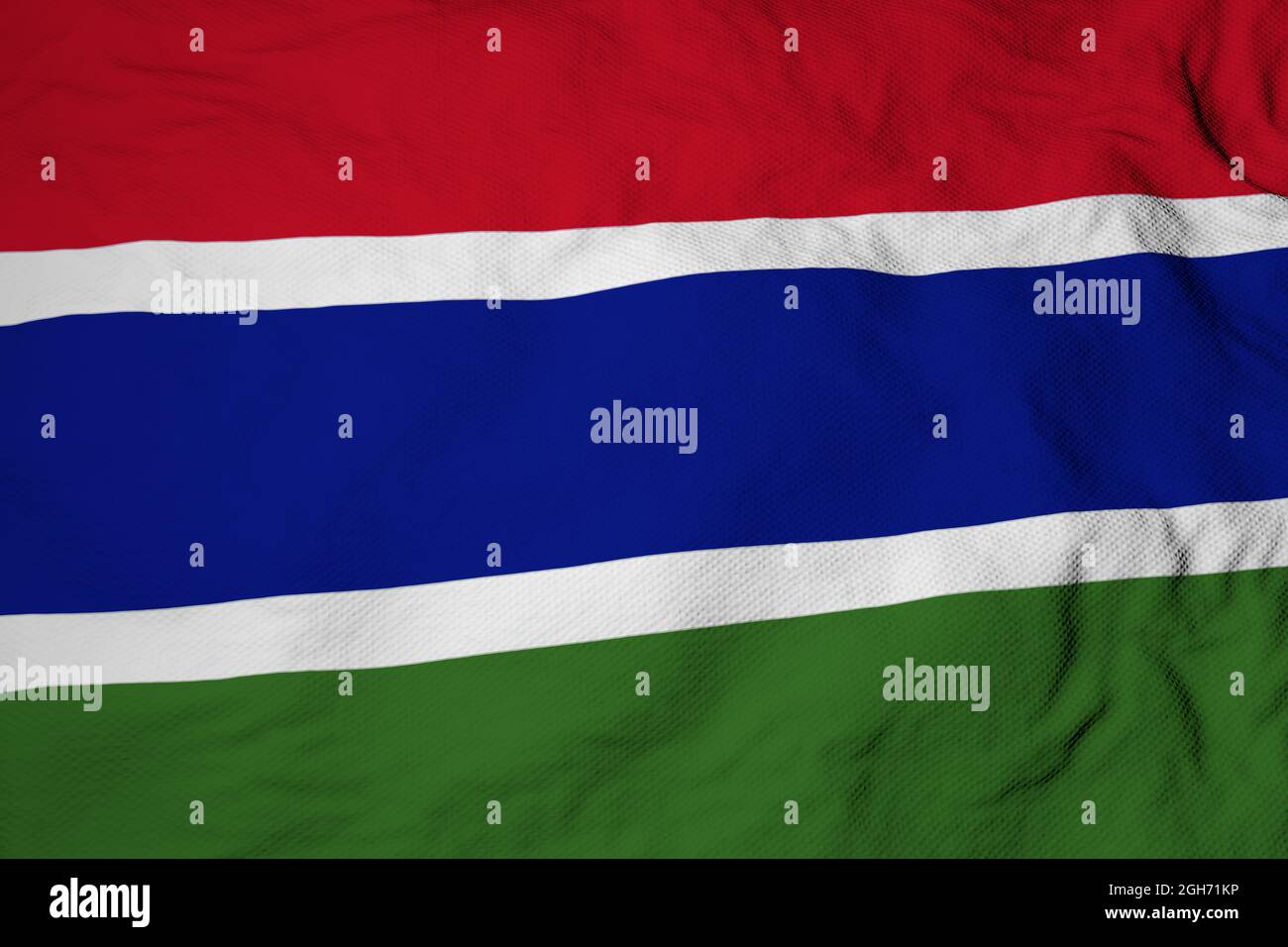 Full frame close-up on a waving Gambian flag in 3D rendering Stock ...