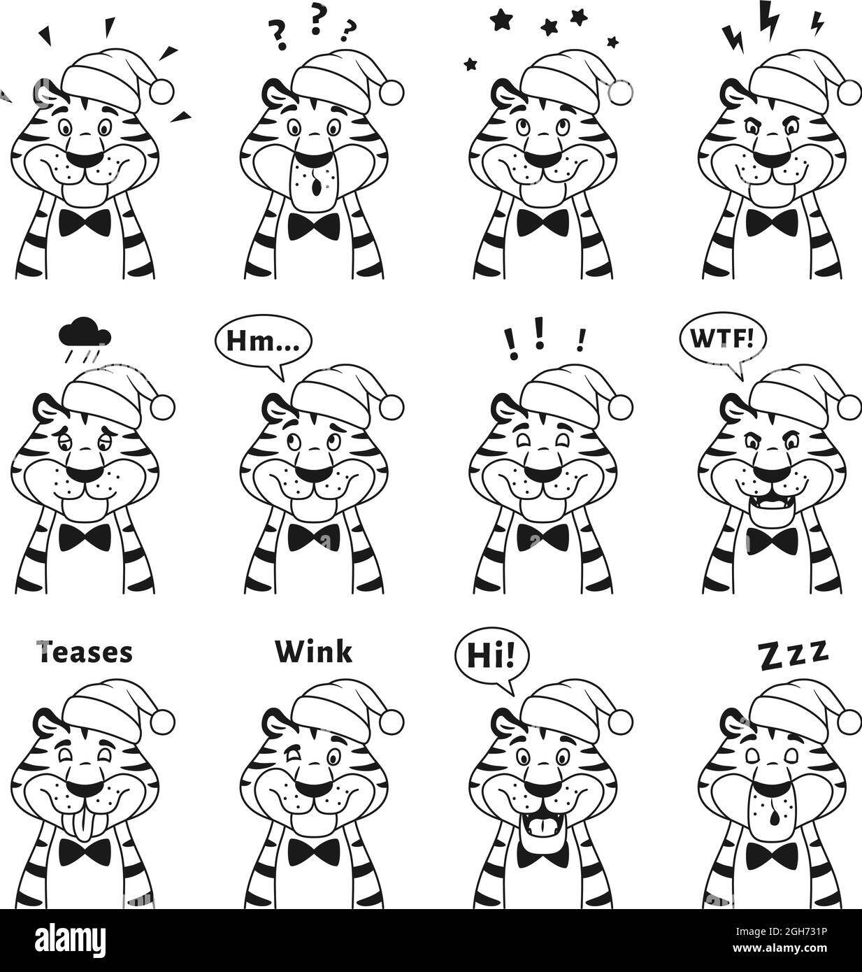 Outline funny tigers set with facial expression Stock Vector Image & Art - Alamy