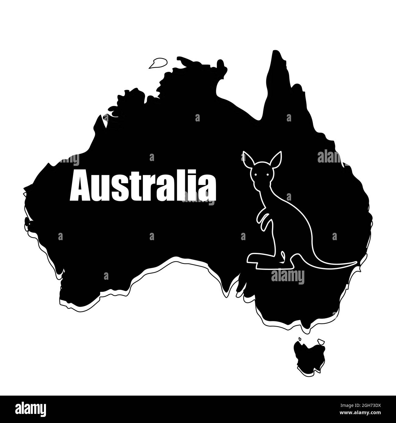 Australia 3D Map, Simple illustration of Australia map with text vector isolated on white background,and little kangaroo thin line Stock Vector