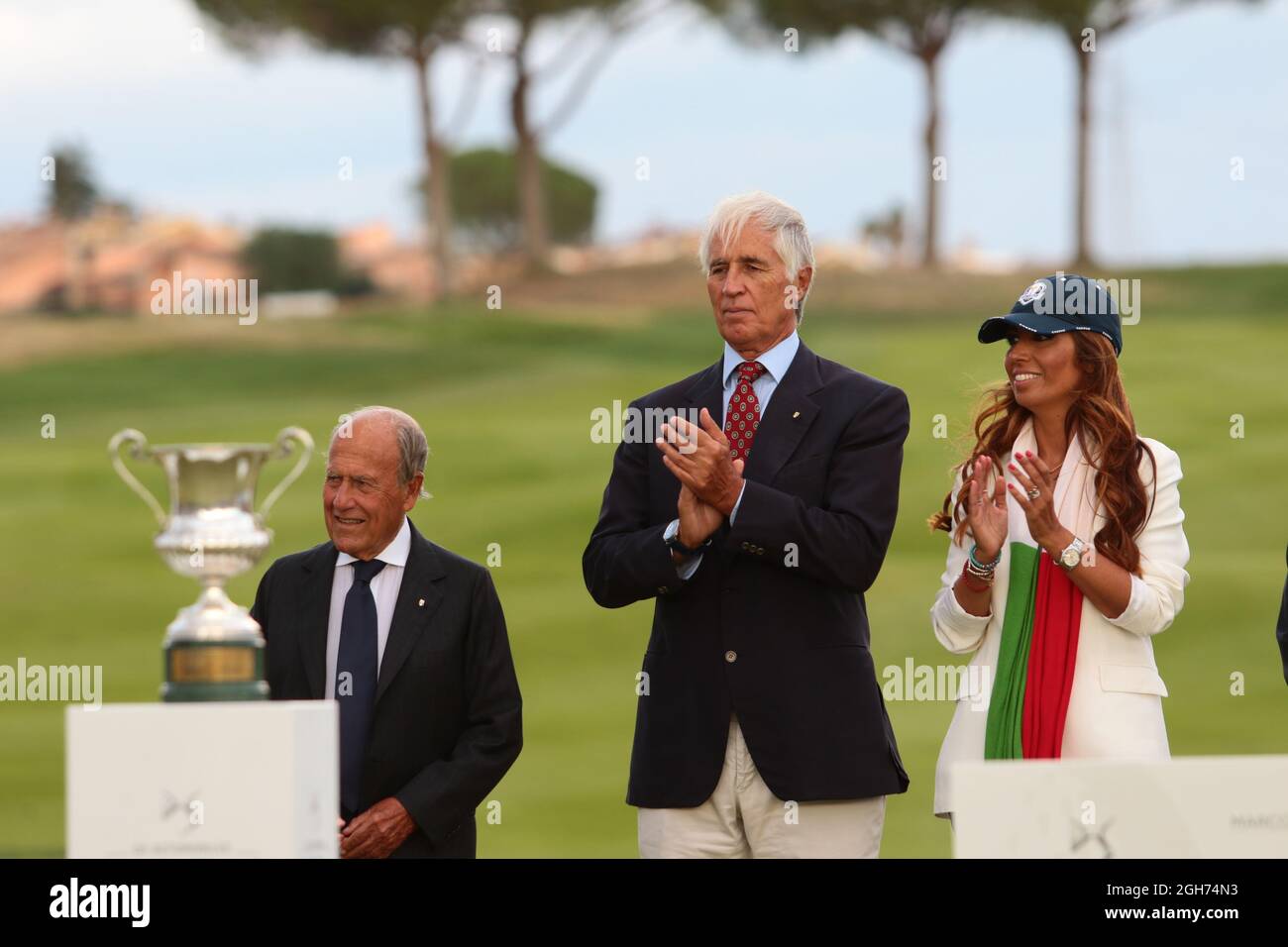 GIOVANNI MALAGO AND LAVINIA BIAGIOTTI DURING THE 2 ROUND OF THE DS AUTOMOBILES 78TH ITALIAN GOLF OPEN AT MARCO SIMONE GOLF CLUB ON SEPTEMBER 05, 2021 IN ROME ITALY Stock Photo