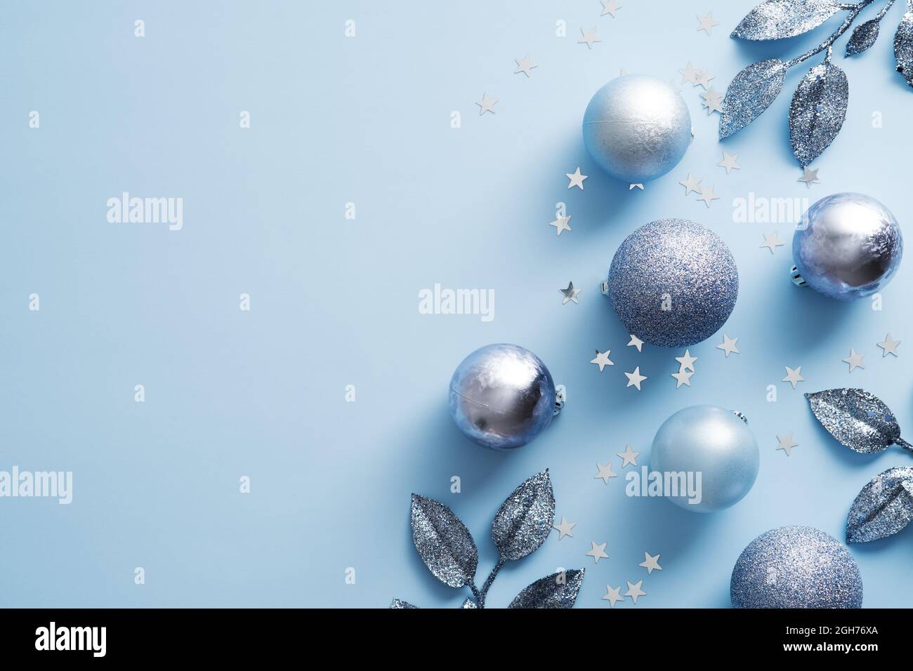 Christmas background with silver and blue balls and decorations. Luxury ...