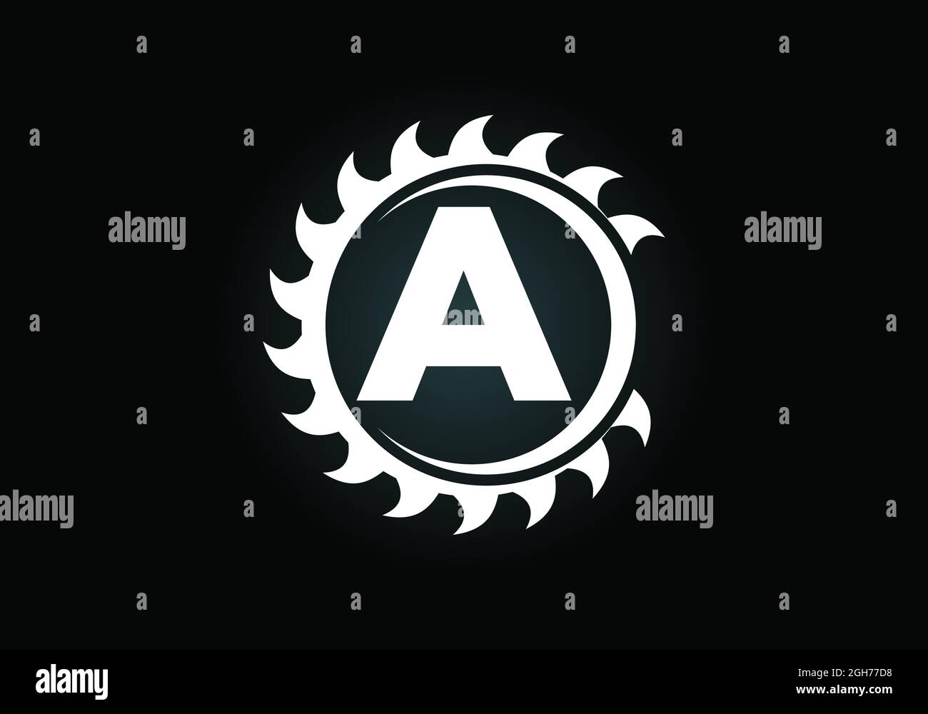 Initial A monogram alphabet with the saw blade. Carpentry, woodworking