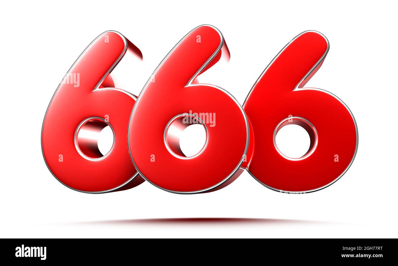 Rounded red numbers 666 on white background 3D illustration with clipping path Stock Photo