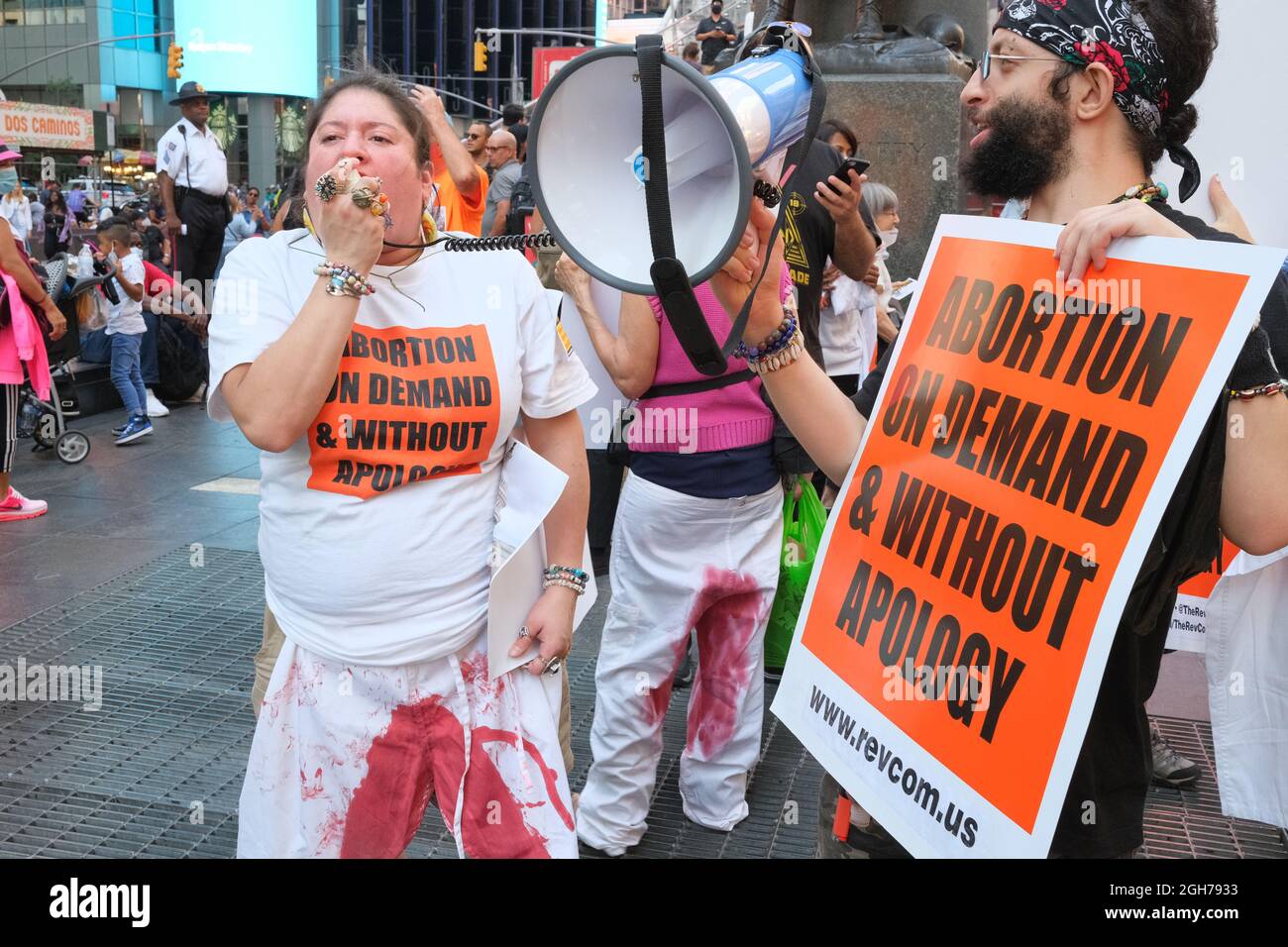 New York, New York, USA. 4th Sep, 2021. 30 or so protesters in Times Square protesting the anti abortion law in Texas asking for abortion on demand and upholding the rights of women. Texas Gov. Greg Abbott signed Texas Law 8 restricting abortions to 6 weeks. (Credit Image: © Milo Hess/ZUMA Press Wire) Stock Photo