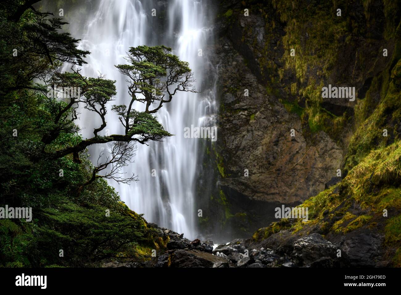 Devils Punchbowl Waterfall, Arthurs Pass, New Zealand Stock Photo