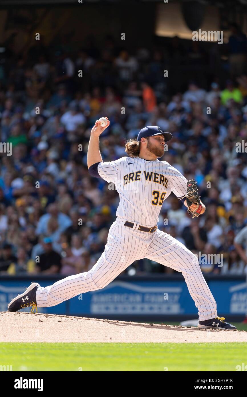 Milwaukee, Wisconsin, USA. September 5, 2021: Milwaukee Brewers starting  pitcher Corbin Burnes #39 pitches during MLB baseball game between the St.  Louis Cardinals and the Milwaukee Brewers at American Family Field in