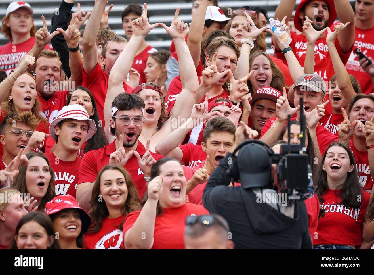 Madison, WI, USA. 04th Sep, 2021. Wisconsin Badger fans pregame of the NCAA Football game between the Penn State Nittany Lions and the Wisconsin Badgers at Camp Randall Stadium in Madison, WI. Darren Lee/CSM/Alamy Live News Stock Photo