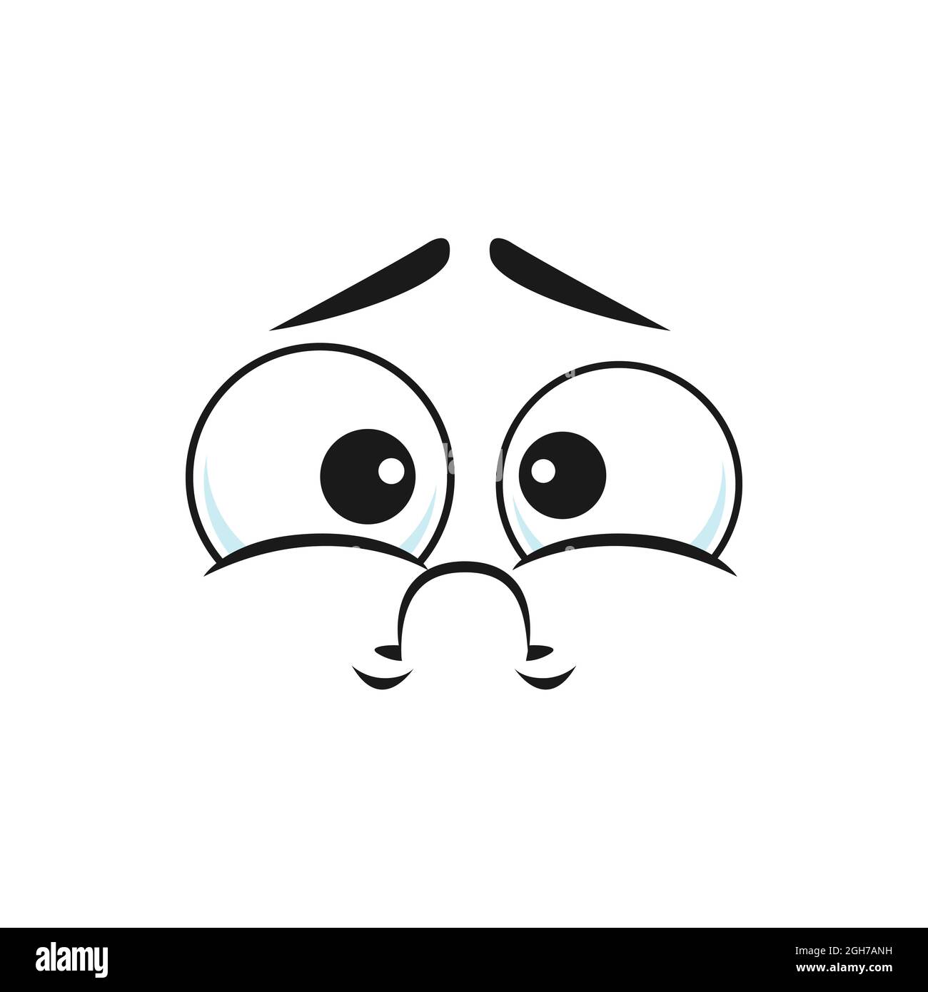 Resentful or annoyed emoticon with curved smile and big eyes isolatednemoji. Vector social network emoji, uncertain face with closed mouth. Puzzled un Stock Vector