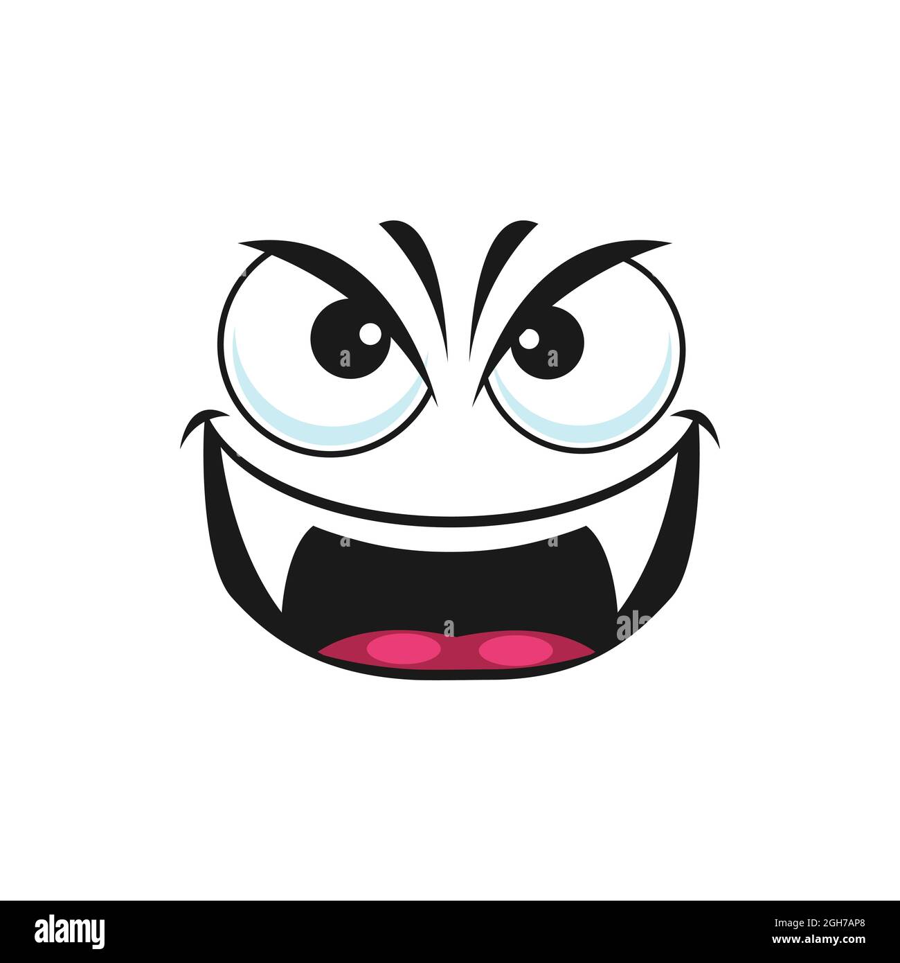 Angry emoticon vampire with fangs teeth and open mouth isolated ...