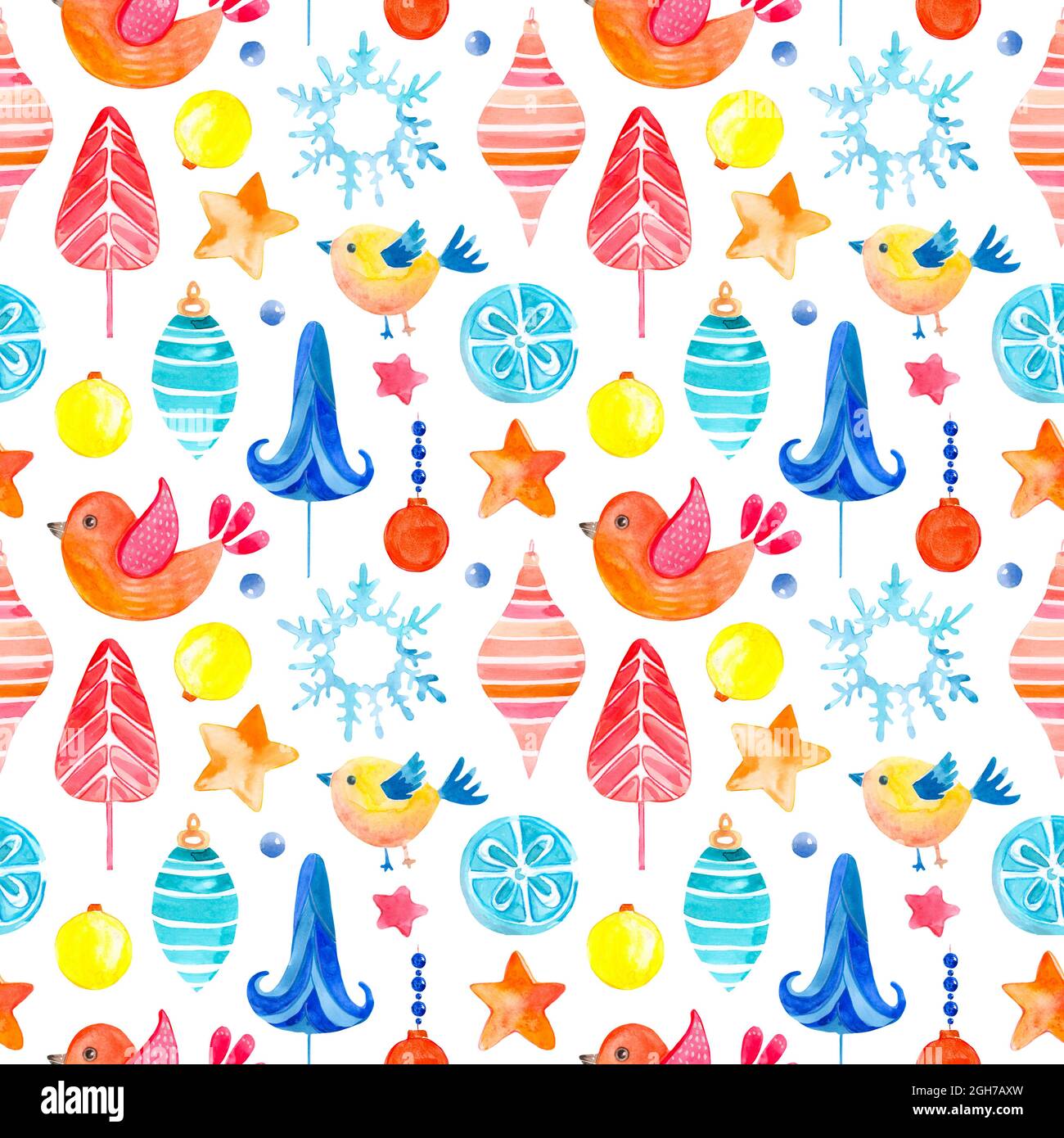 Seamless raster watercolor pattern of Christmas and New Year symbols ...