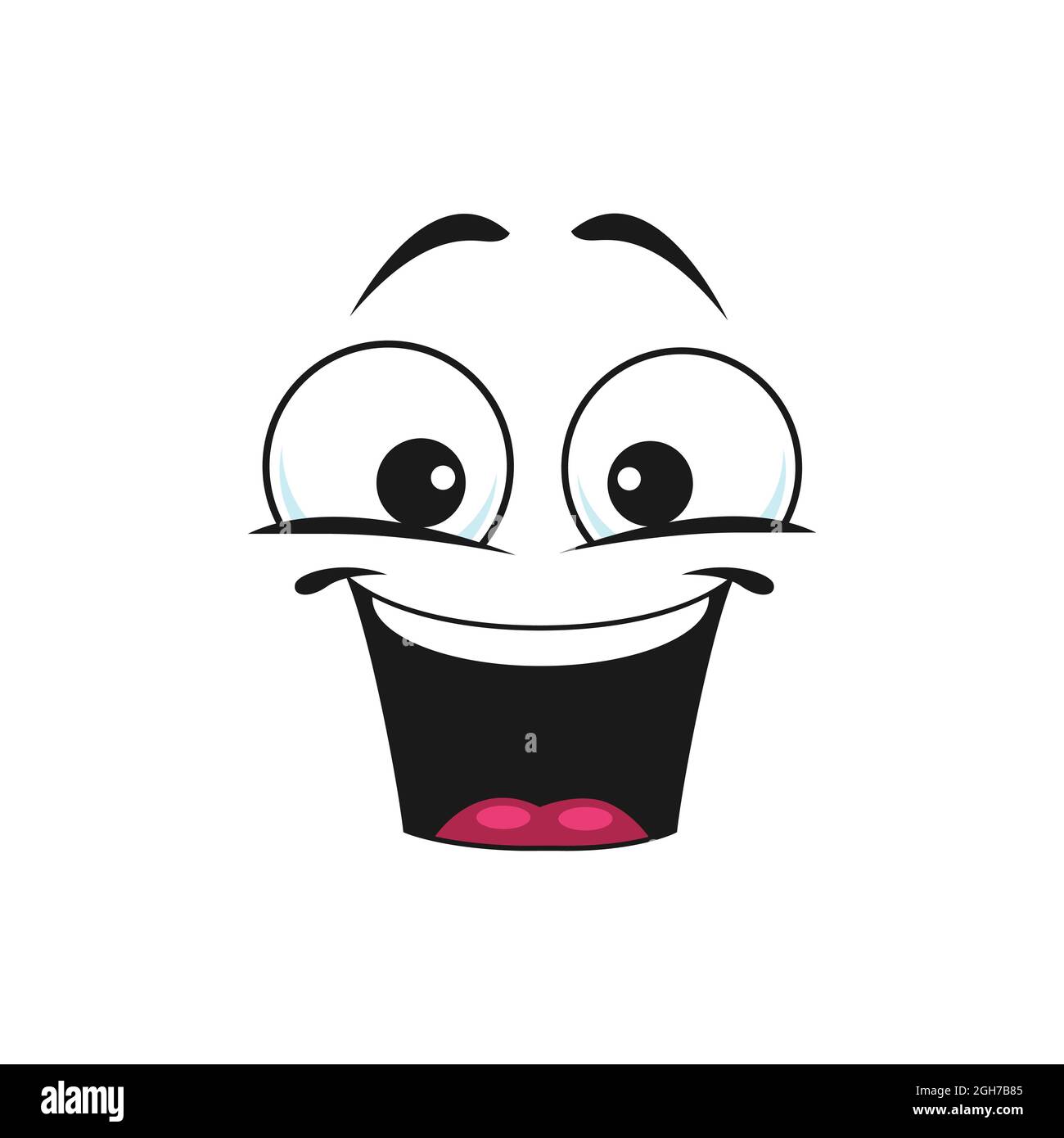 Happy cartoon face with wide smile, excited facial emoji. Funny vector  emotion. Comic face with toothy smiling mouth and round eyes isolated on  white Stock Vector Image & Art - Alamy