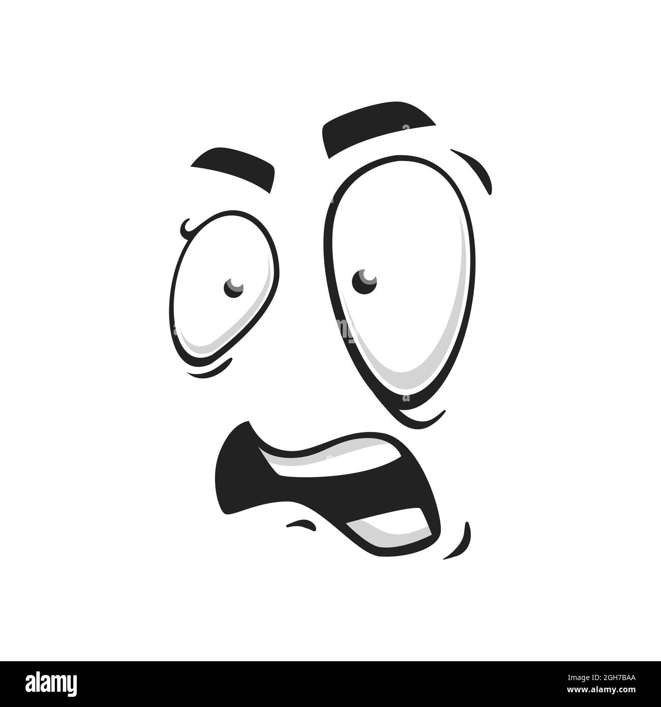 Cartoon face frightened emoji, vector scared facial expression