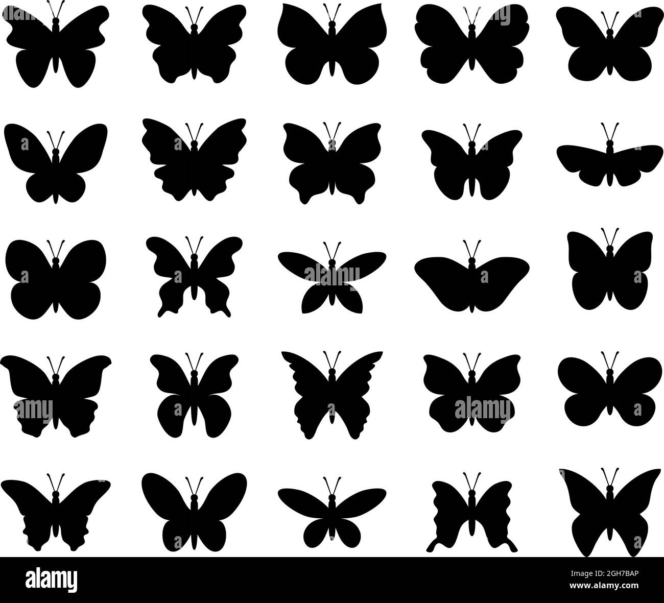 vector beautiful butterfly insect icons isolated on white background. silhouette of tropical butterflies. summer nature illustration Stock Vector