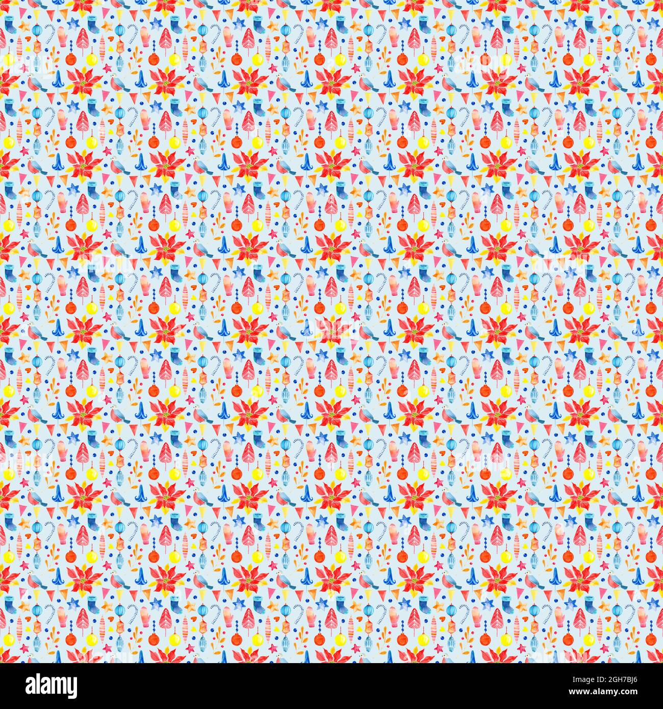 Seamless raster watercolor pattern of Christmas and New Year symbols ...