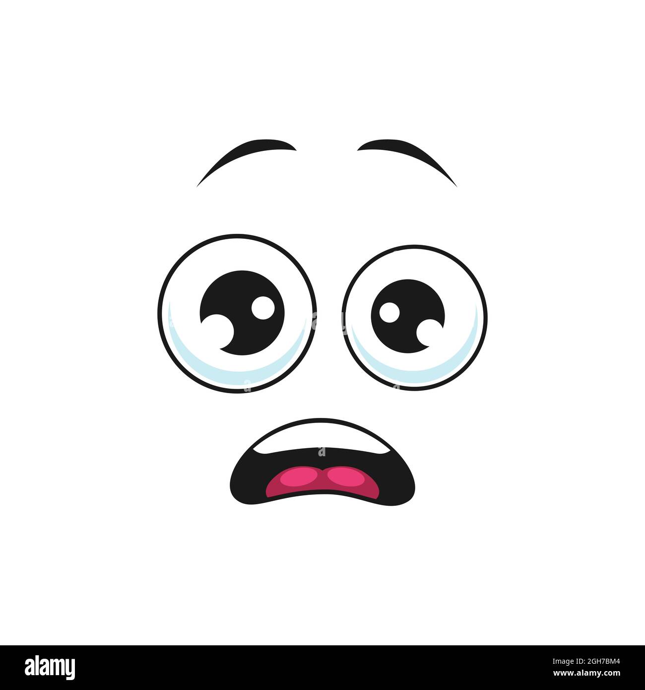 Cartoon face frightened emoji, vector scared facial expression