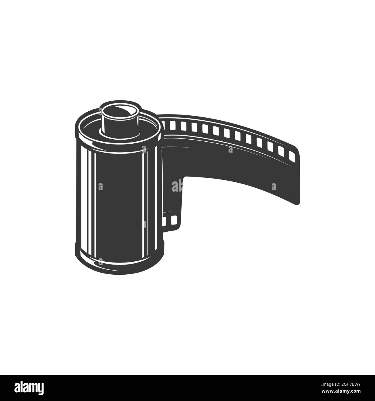Film strip retro video camera diapositive isolated monochrome icon. Vector retro video footage sign, photo or movie tape. Photography cinematography s Stock Vector
