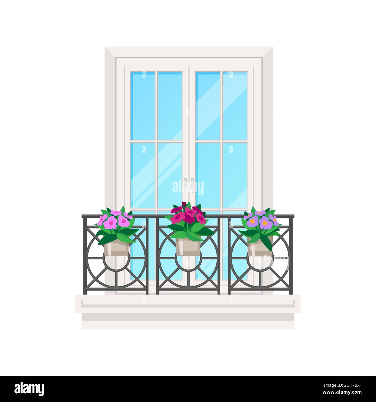 Balcony of house, window facade with building apartment banister ...