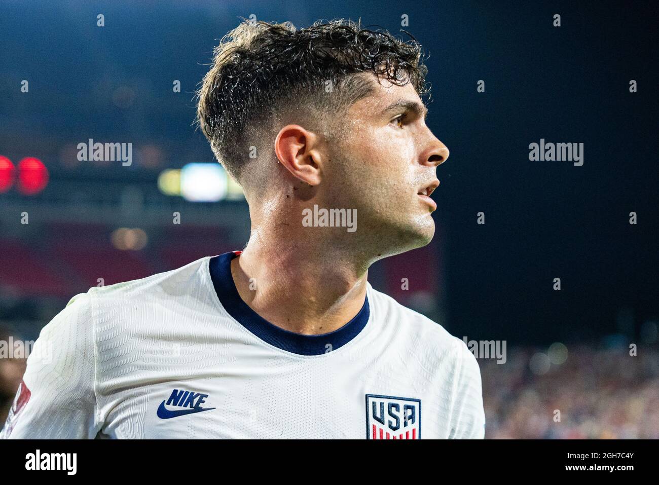 Nashville, USA. 05th Sep, 2021. United States forward Christian Pulisic  looks on during the FIFA World Cup Qualifier International Soccer match  between Canada and the United States at Nissan Stadium on September