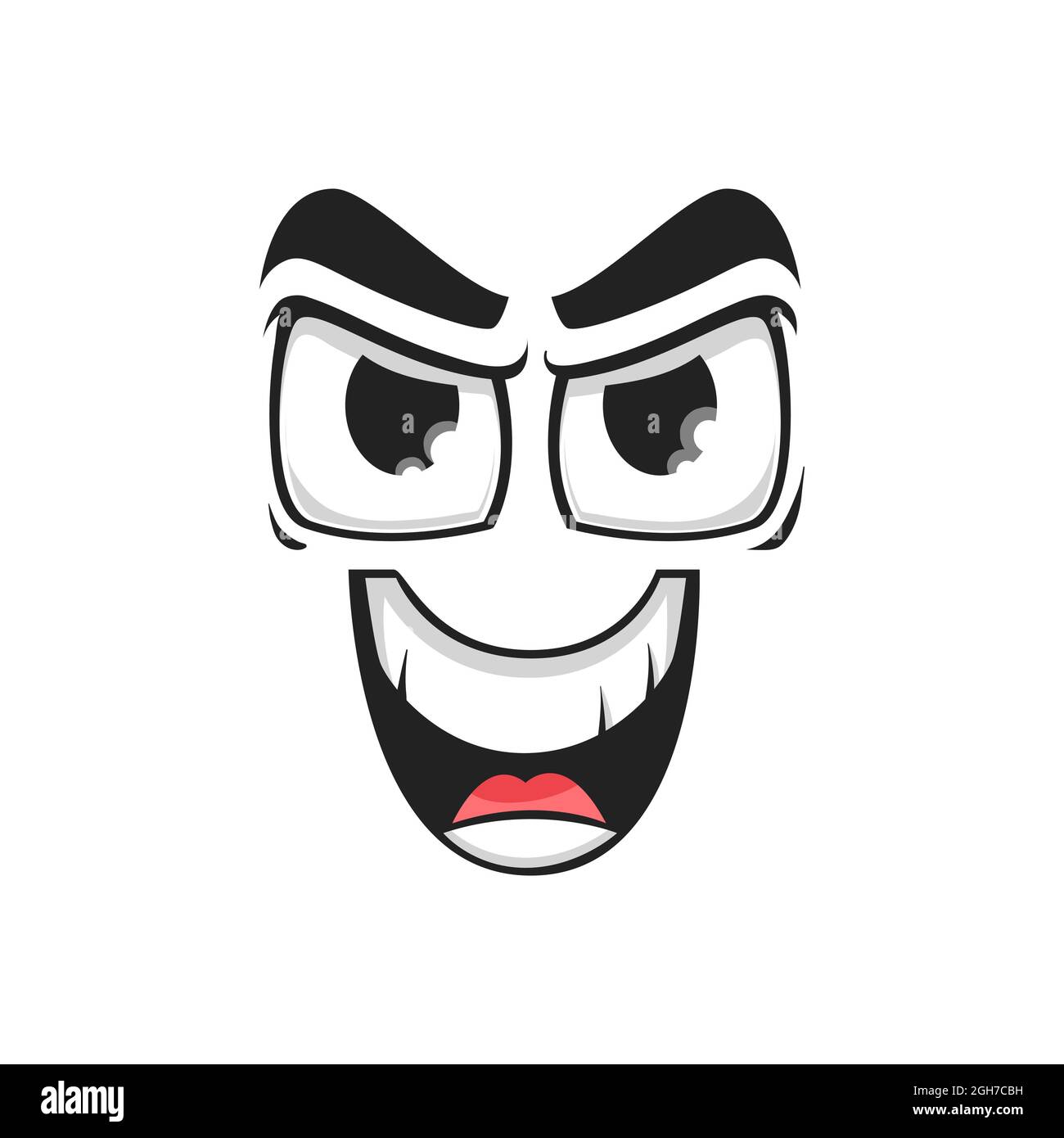 Cartoon face vector gloat laugh emoji with angry eyes and laughing toothy  mouth. Malefactor facial expression, funny feelings isolated on white  backgr Stock Vector Image & Art - Alamy