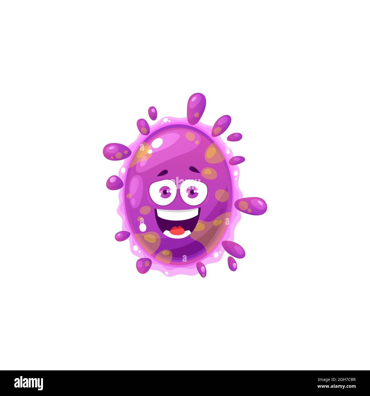 Cartoon virus cell vector icon, cute purple bacteria, happy laughing germ  character with funny face and pimples. Smiling pathogen microbe with big  eye Stock Vector Image & Art - Alamy