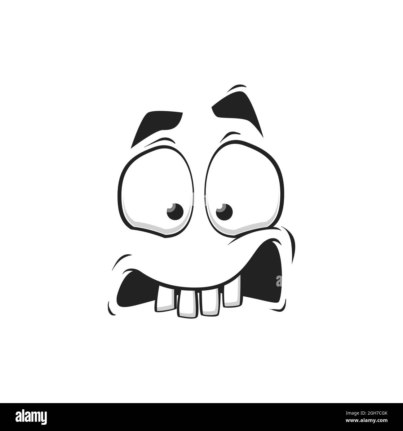 Cartoon face vector icon, frightened funny emoji, scared facial