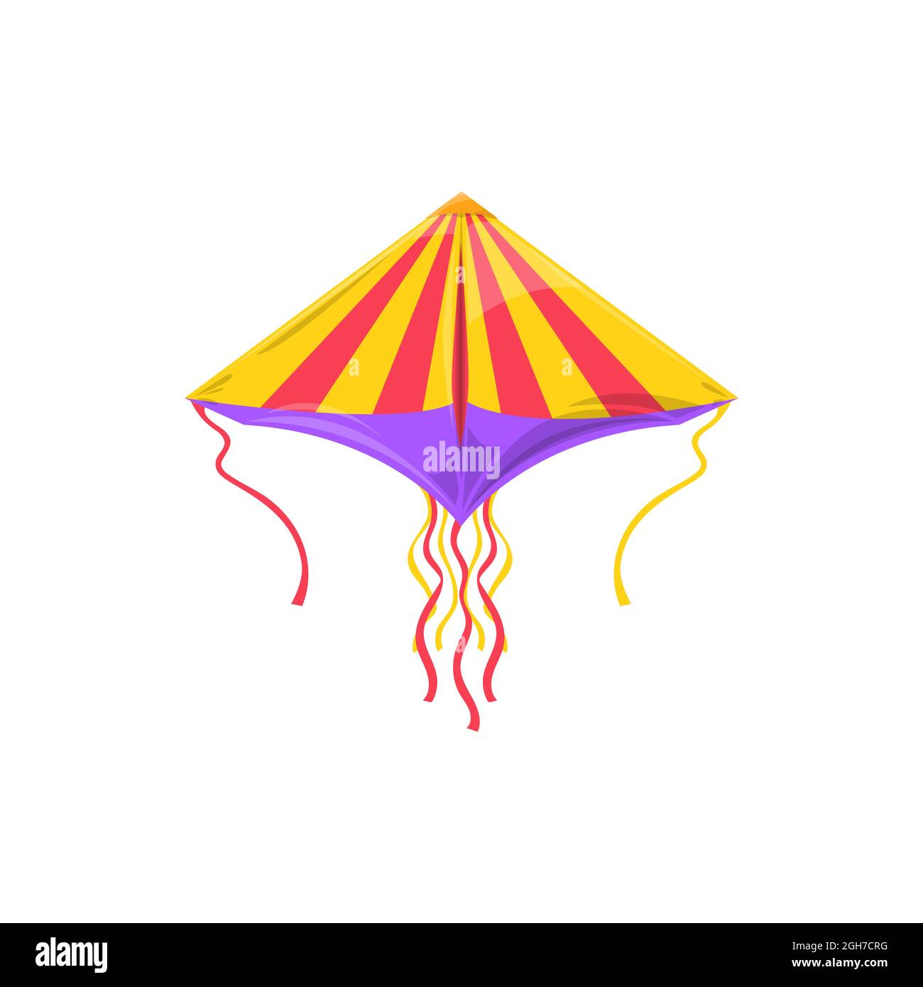 Dragon striped kite with long wavy strings isolated summer kids toy